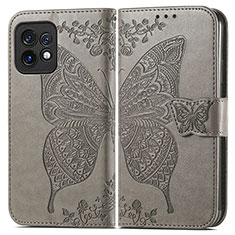 Funda de Cuero Cartera con Soporte Mariposa Carcasa para Motorola Moto Edge 40 Pro 5G Gris