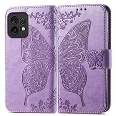 Funda de Cuero Cartera con Soporte Mariposa Carcasa para Motorola Moto Edge 40 Pro 5G Purpura Claro