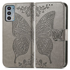 Funda de Cuero Cartera con Soporte Mariposa Carcasa para Motorola Moto Edge Lite 5G Gris