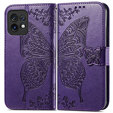 Funda de Cuero Cartera con Soporte Mariposa Carcasa para Motorola Moto Edge Plus (2023) 5G Morado