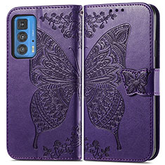 Funda de Cuero Cartera con Soporte Mariposa Carcasa para Motorola Moto Edge S Pro 5G Morado