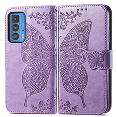 Funda de Cuero Cartera con Soporte Mariposa Carcasa para Motorola Moto Edge S Pro 5G Purpura Claro