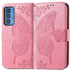 Funda de Cuero Cartera con Soporte Mariposa Carcasa para Motorola Moto Edge S Pro 5G Rosa Roja