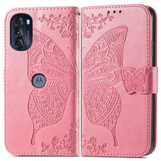 Funda de Cuero Cartera con Soporte Mariposa Carcasa para Motorola Moto G 5G (2022) Rosa Roja