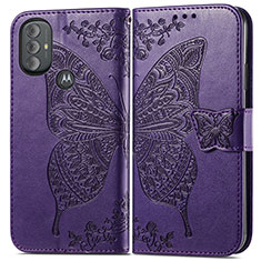 Funda de Cuero Cartera con Soporte Mariposa Carcasa para Motorola Moto G Play Gen 2 Morado