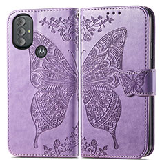 Funda de Cuero Cartera con Soporte Mariposa Carcasa para Motorola Moto G Play Gen 2 Purpura Claro