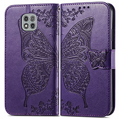 Funda de Cuero Cartera con Soporte Mariposa Carcasa para Motorola Moto G Power (2021) Morado