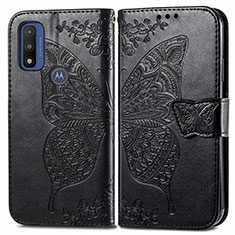 Funda de Cuero Cartera con Soporte Mariposa Carcasa para Motorola Moto G Pure Negro