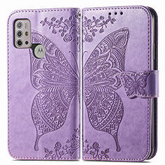 Funda de Cuero Cartera con Soporte Mariposa Carcasa para Motorola Moto G10 Power Purpura Claro