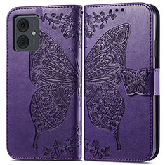 Funda de Cuero Cartera con Soporte Mariposa Carcasa para Motorola Moto G14 Morado