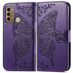 Funda de Cuero Cartera con Soporte Mariposa Carcasa para Motorola Moto G40 Fusion Morado