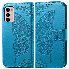 Funda de Cuero Cartera con Soporte Mariposa Carcasa para Motorola Moto G42 Azul