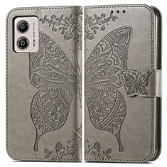 Funda de Cuero Cartera con Soporte Mariposa Carcasa para Motorola Moto G53 5G Gris