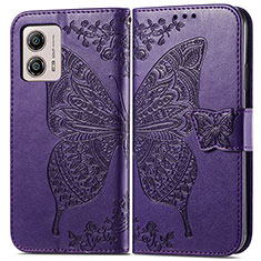 Funda de Cuero Cartera con Soporte Mariposa Carcasa para Motorola Moto G53 5G Morado