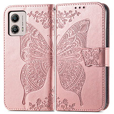 Funda de Cuero Cartera con Soporte Mariposa Carcasa para Motorola Moto G53 5G Oro Rosa