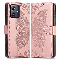 Funda de Cuero Cartera con Soporte Mariposa Carcasa para Motorola Moto G54 5G Oro Rosa