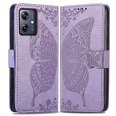 Funda de Cuero Cartera con Soporte Mariposa Carcasa para Motorola Moto G54 5G Purpura Claro