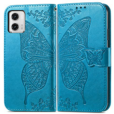 Funda de Cuero Cartera con Soporte Mariposa Carcasa para Motorola Moto G73 5G Azul