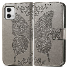 Funda de Cuero Cartera con Soporte Mariposa Carcasa para Motorola Moto G73 5G Gris