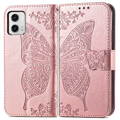 Funda de Cuero Cartera con Soporte Mariposa Carcasa para Motorola Moto G73 5G Oro Rosa