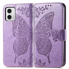 Funda de Cuero Cartera con Soporte Mariposa Carcasa para Motorola Moto G73 5G Purpura Claro