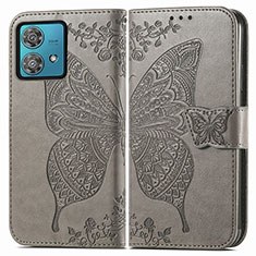 Funda de Cuero Cartera con Soporte Mariposa Carcasa para Motorola Moto G84 5G Gris