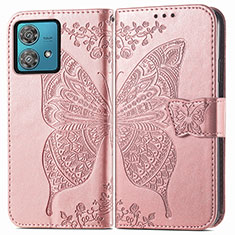 Funda de Cuero Cartera con Soporte Mariposa Carcasa para Motorola Moto G84 5G Oro Rosa