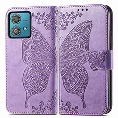 Funda de Cuero Cartera con Soporte Mariposa Carcasa para Motorola Moto G84 5G Purpura Claro