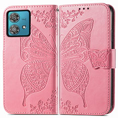 Funda de Cuero Cartera con Soporte Mariposa Carcasa para Motorola Moto G84 5G Rosa Roja