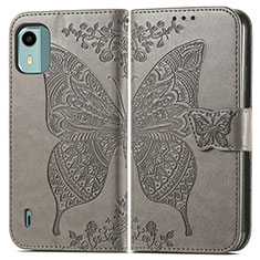 Funda de Cuero Cartera con Soporte Mariposa Carcasa para Nokia C12 Gris