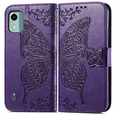 Funda de Cuero Cartera con Soporte Mariposa Carcasa para Nokia C12 Plus Morado