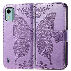 Funda de Cuero Cartera con Soporte Mariposa Carcasa para Nokia C12 Plus Purpura Claro