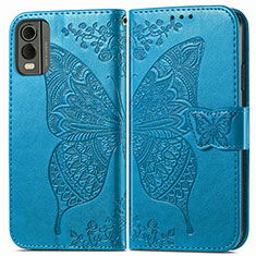 Funda de Cuero Cartera con Soporte Mariposa Carcasa para Nokia C210 Azul