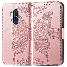 Funda de Cuero Cartera con Soporte Mariposa Carcasa para Nokia C3 Oro Rosa