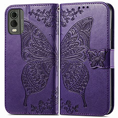 Funda de Cuero Cartera con Soporte Mariposa Carcasa para Nokia C32 Morado