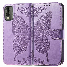 Funda de Cuero Cartera con Soporte Mariposa Carcasa para Nokia C32 Purpura Claro