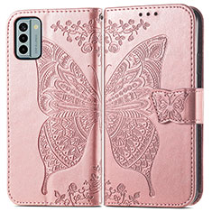 Funda de Cuero Cartera con Soporte Mariposa Carcasa para Nokia G22 Oro Rosa