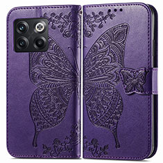 Funda de Cuero Cartera con Soporte Mariposa Carcasa para OnePlus 10T 5G Morado