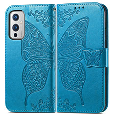 Funda de Cuero Cartera con Soporte Mariposa Carcasa para OnePlus 9 5G Azul