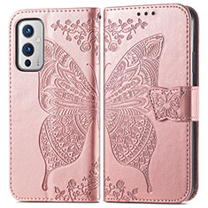 Funda de Cuero Cartera con Soporte Mariposa Carcasa para OnePlus 9 5G Oro Rosa