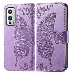 Funda de Cuero Cartera con Soporte Mariposa Carcasa para OnePlus 9 5G Purpura Claro