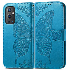 Funda de Cuero Cartera con Soporte Mariposa Carcasa para OnePlus 9 Pro 5G Azul