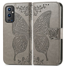 Funda de Cuero Cartera con Soporte Mariposa Carcasa para OnePlus 9 Pro 5G Gris