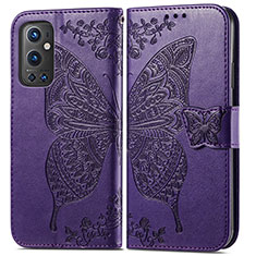 Funda de Cuero Cartera con Soporte Mariposa Carcasa para OnePlus 9 Pro 5G Morado