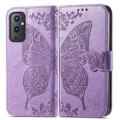 Funda de Cuero Cartera con Soporte Mariposa Carcasa para OnePlus 9 Pro 5G Purpura Claro