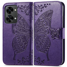 Funda de Cuero Cartera con Soporte Mariposa Carcasa para OnePlus Nord 2T 5G Morado