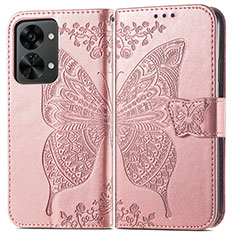 Funda de Cuero Cartera con Soporte Mariposa Carcasa para OnePlus Nord 2T 5G Oro Rosa