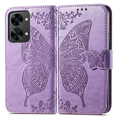 Funda de Cuero Cartera con Soporte Mariposa Carcasa para OnePlus Nord 2T 5G Purpura Claro