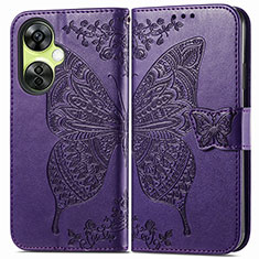 Funda de Cuero Cartera con Soporte Mariposa Carcasa para OnePlus Nord CE 3 5G Morado