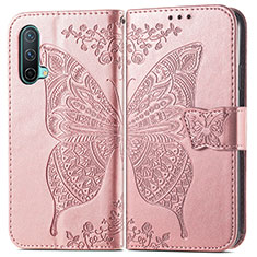 Funda de Cuero Cartera con Soporte Mariposa Carcasa para OnePlus Nord CE 5G Oro Rosa